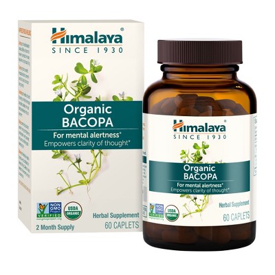 Himalaya Organic Bacopa Monnieri Nootropic Herbal Supplement, USDA Certified Organic, Non-GMO, 750 mg, 60 Plant-Based Caplets, 60 Day Supply