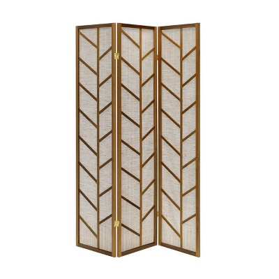 Room Divider Screen with Jute Insert Geometric Cutout Wood  71 inches High