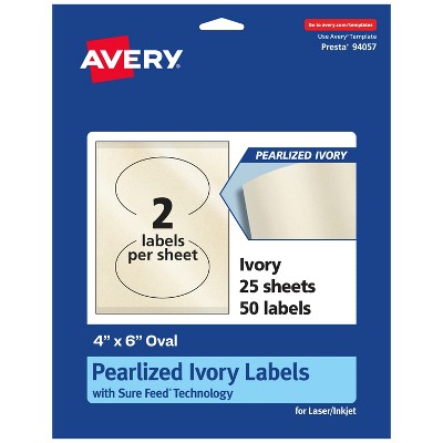 Avery Pearlized Ivory Oval Labels with Sure Feed Technology, Print-to-the-Edge, 4" x 6"
