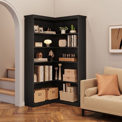 72.8inch Corner Bookshelf Farmhouse L Shape Bookshelf Large Corner Bookcase 5 Tier Large Bookshelves Living Room Bedroom