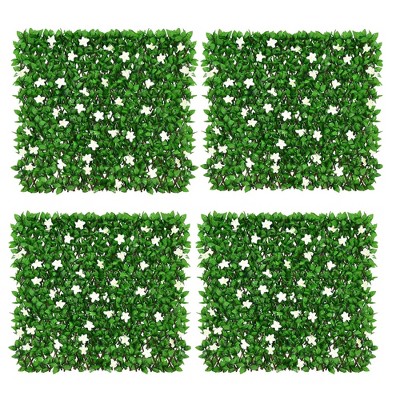 Tangkula 4PCS Expandable Fence Privacy Screen Decorative Faux Ivy Panel w/ White Flowers