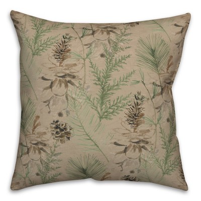 Creative Products Pine Cones and Greenery on Brown 18 x 18 Spun Poly Pillow