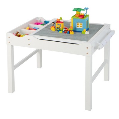 Costway Kids Multi Activity Play Table Wooden Building Block Desk w/ Storage Paper Roll