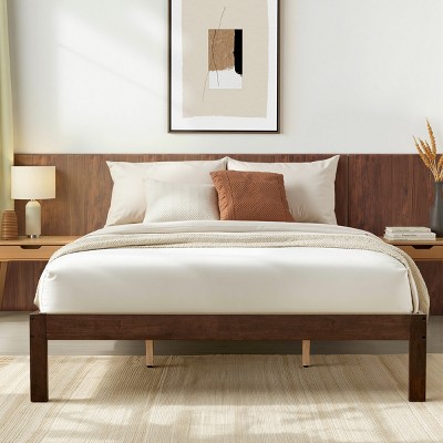 Solid Wood Platform Bed Frame with Wooden Slat Support, Walnut