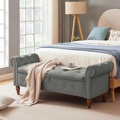 Nicbex 63" Storage Bench Multifunctional Upholstered Storage Bench with Armrests for Entryway Bedroom, Light Gray