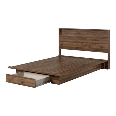 South Shore Full/Queen Musano Bed and Headboard Brown/Natural Walnut: Storage Drawer, Laminated Finish, No Box Spring Required