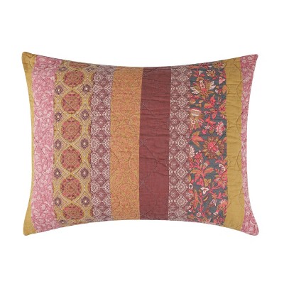Greenland Home Fashions Marigold Sham – Quilted Pillow Cover with Floral Motif, 100% Cotton, Warm Boho Colors