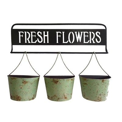 VIP Metal 23.5 in. Green "Fresh Flowers" Wall Planters
