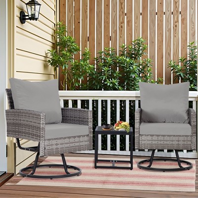 FIONECA 3-Piece Wicker Patio Furniture Set with Swivel Chairs & Coffee Table, Outdoor Conversation Set for Porch, Balcony, Garden (Grey)