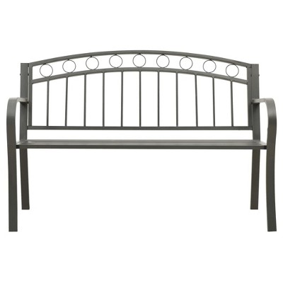 vidaXL Patio Bench 49.2" - Industrial Gray Powder-Coated Steel - Comfortable and Durable Outdoor Furniture with Weather Resistance and Armrests