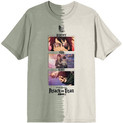 Attack On Titan Final Season Dedicate Your Heart Crew Neck Short Sleeve Green & White Split Adult T-shirt