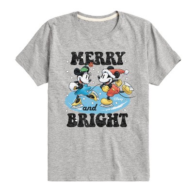 Boys' - Disney - Mickey and Minnie Merry And Bright Christmas Short Sleeve Graphic T-Shirt