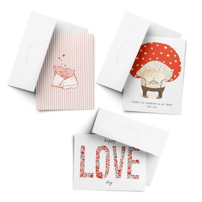 Love/Valentine's Assorted Greeting Card Pack (3ct) "Piggies, Mushroom, Love Day" by Ramus & Co