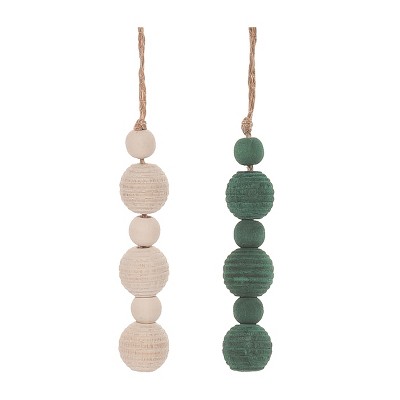 Transpac Wooden Beaded Texture Ornament Set of 2 Christmas Tree Decorations for Home Holiday Decor
