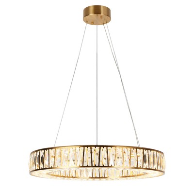 LNC Laycantonic 1-Lights 25.6" Luxury and Glam Drum Crystal Integrated LED Chandelier, Gold