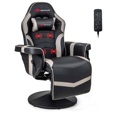 Costway Massage Gaming Recliner Height Adjustable Racing Swivel Chair with Cup Holder Blue/Black/Red/Grey/Pink