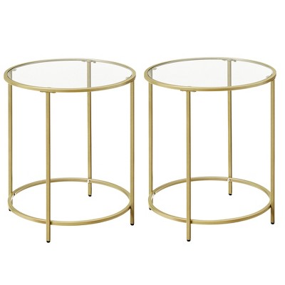 VASAGLE Round Side Tables, Set of 2, Glass End Tables with Metal Frame, Black Coffee Tables with Modern Style