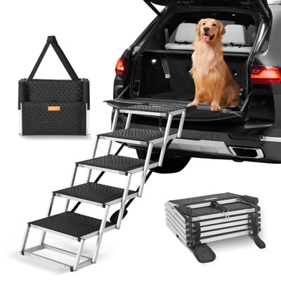 VEVOR Dog Stair for Cars, Wide 5-step Dog Car Steps, Folding Dog Car Ramp with Nonslip Surface, Portable Pet Steps Lightweight Aluminum