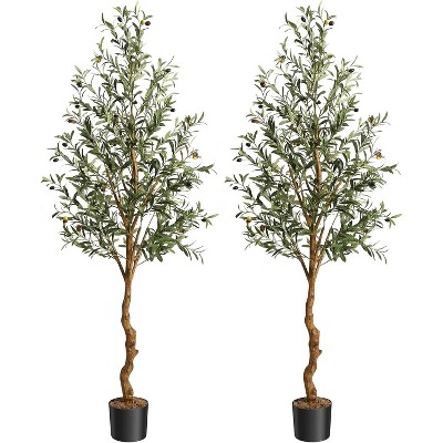 4/5/6ft Artificial Olive Tree with Moss in Black Seedling Pot, Artificial Silk Plant for Home Office Decoration Gift