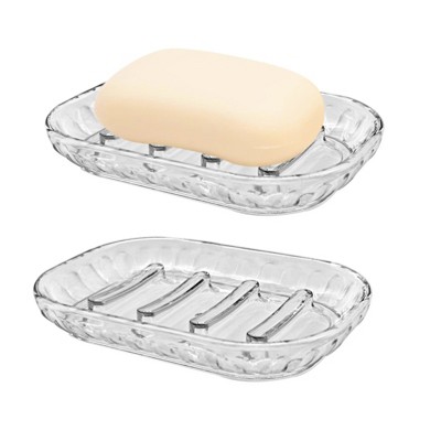 Aoibox 2 Pack Soap Dish Holder for Bar Soap, Bathroom Soap Dishes Tray, Shower Kitchen Sink Soap Saver, Clear