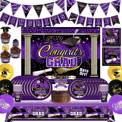Treasures Gifted Purple Graduation Party Supplies Ultimate Set for 24 Guests