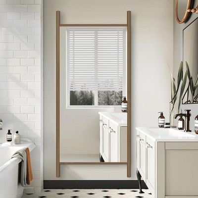 MAYEERTY Full-Length Mirror Solid Wood Ladder Rectangle Walnut 63x24x1in No Stand