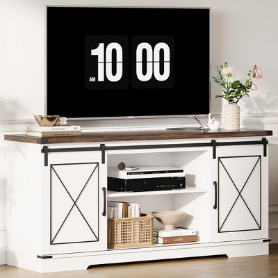 Farmhouse TV Stand for TVs Up to 65",Modern TV Console Table with Sliding Barn Doors,Storage Cabinets & Adjustable Shelf,for Living Room,Bedroom