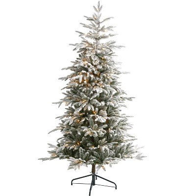 Nearly Natural 6.5-ft Flocked Manchester Spruce Artificial Christmas Tree with 300 Lights and 781 Bendable Branches