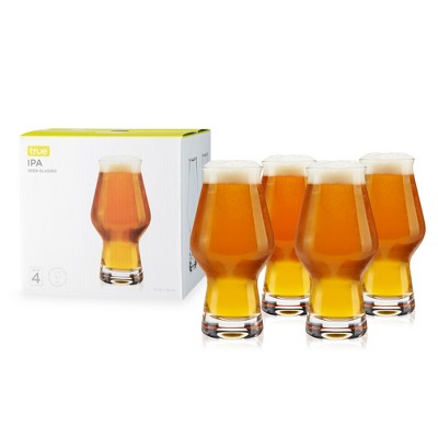 True IPA Glasses, Beer Pint Glasses, Craft Beer Glassware, IPA Glass Set, Set of 4, 16 Ounce Capacity, for Stouts, Pilsners, IPAs, Clear