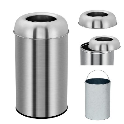 Open Top Trash Can, Round Garbage Can with Removable Inner Wastebasket, Commercial Stainless Steel Rubbish Bin for Home Office Restaurant