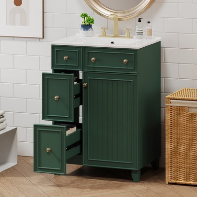 ORRD 24" Forest Green Bathroom Vanity with Sink, 2 Drawers, 1 Door