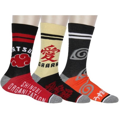 Naruto Shippuden Men's Clan Logos 3-Pack Adult Mid-Calf Crew Socks Size 8-12
