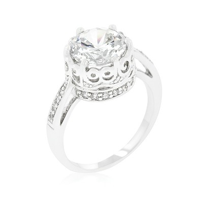 Slickblue Royal Crest Filigree Ring for Women, 4.7 Ct Round Cut Clear Cubic Zirconia, Sizes 5-10