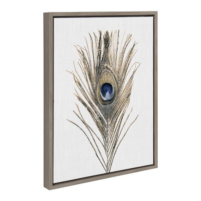 Kate and Laurel Sylvie Peacock Feather Framed Canvas by Simon Te of Tai Prints
