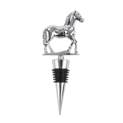 Twine Derby Wine Bottle Stopper, Keep Wine Fresh, Horse Bottle Stopper, Fits Standard Bottles, Metal, Rubber Seal, Silver, Set of 1