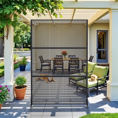 72"H Black 3-Panel Woven Room Divider Decorative Metal Privacy Screen Garden Arbor Freestanding Patio Trellis