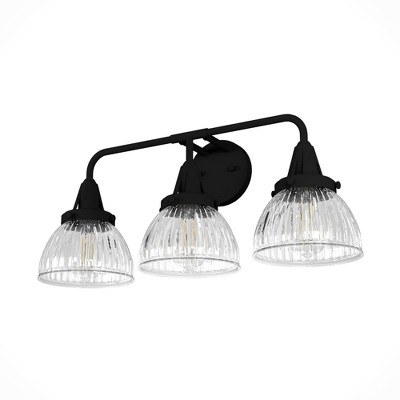 Hunter Fans 8.25" Cypress Grove Wall Light Natural Iron Finish - 3 Bulb Dimmable Vanity with Fluted Glass for Indoor Damp Areas