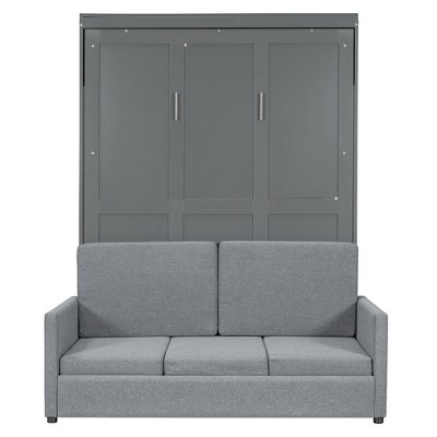 CLIHOME Full Size Murphy Bed Hiddable Wall Bed with Cushion for Small Spaces