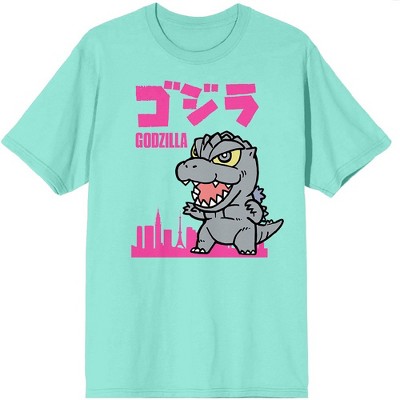 Chibi Godzilla with Kanji Celadon Short Sleeve T-Shirt