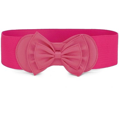 Allegra K Women Bowtie Ornament Press Stud Button Elastic Waist Cinch Belt Hot Pink One Size 1 Pc