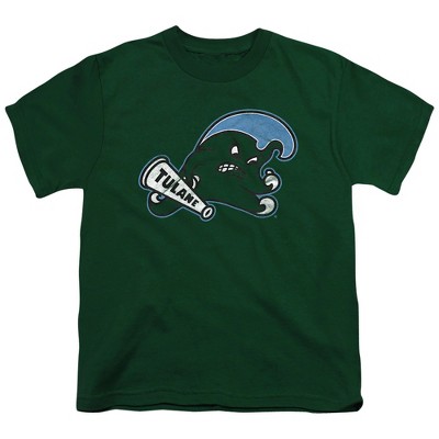 Tulane University Distressed Primary Logo Kids T-Shirt For Youth Hunter Green