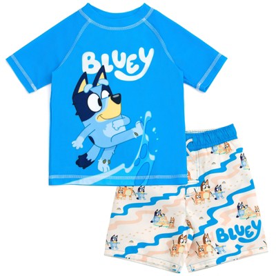 Bluey UPF 50+ Pullover Rash Guard and Swim Trunks Outfit Set Toddler
