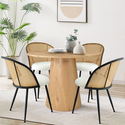 5-piece Modern Round Dining Table Set 35" Round Dining Table with 4 Rattan Upholstered Dining Chairs for Small Space,Dining Room-Maison Boucle