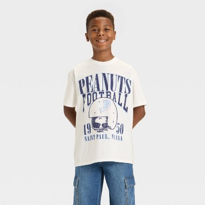 Boys' Peanuts Football Oversized Short Sleeve Graphic T-Shirt - Off-White