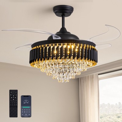Ludomide Large Luxury Ceiling Fan with Light and Remote Control, Dimmable Led Ceiling Fan with Crystal  for Bedroom