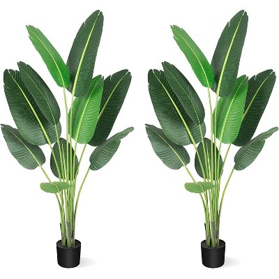 Artificial Bird of Paradise Plant, 5ft Faux Palm Tree Potted Plant, Faux Banana Leaf Tall Tropical Green Tree for Home and Office Decoration