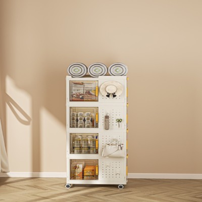 FONTOI 4-Tier Rolling Storage bookcase with Wheels, Large Storage bins, Rolling Storage Organizer for Living Room Office, White, 22"*51.6"*12.6"