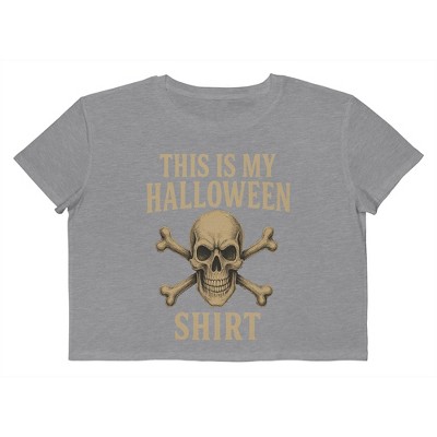 Rerun Island Women My Halloween Shirt Cross Skull Short Sleeve Graphic Cotton Cropped Loose T-shirt