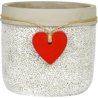 Classic Home and Garden Indoor/Outdoor Cement Planter with Drainage Hole, Heart Vase, Large, Whitewash