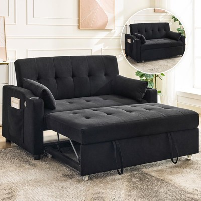 Jojoka 3-in-1 Convertible Sofa Bed, Sleeper Loveseat with Pull-Out Bed & USB, Space-Saving for Small Rooms, RV, Lounge Recliner